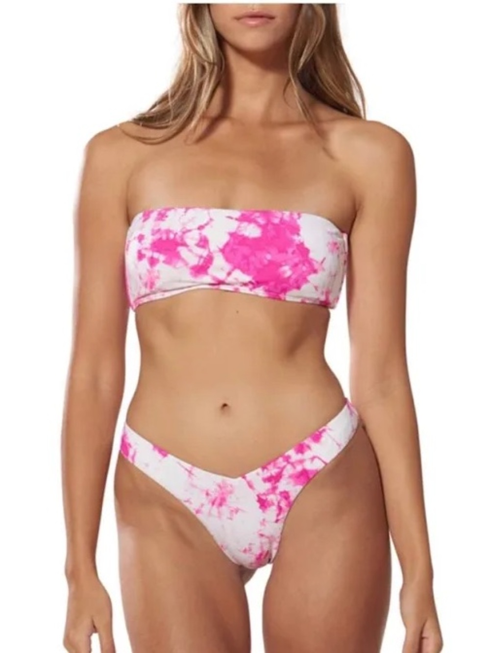 Dolce Vita Hot Pink & White Tie-Dye Strapless Bikini Top